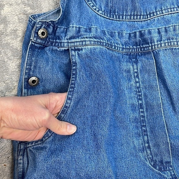 Vintage Agapo Cropped Denim Overalls Red Paisley Bandana Trim Ranch Western Sz M - Picture 8 of 9